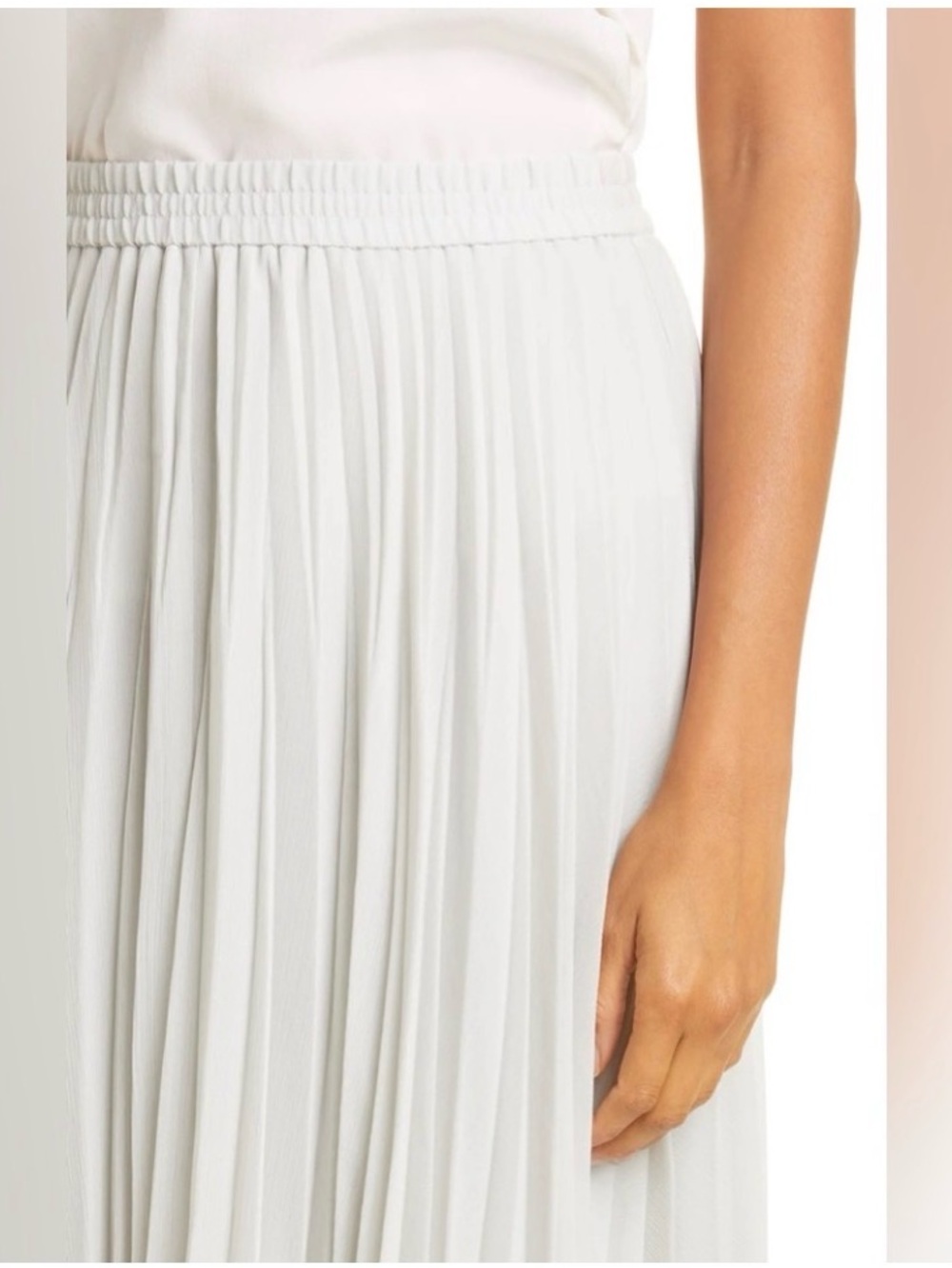 Club Monaco Pleated Flowy Skirt Midi Elasticated Sage Green Size M New - Picture 5 of 12
